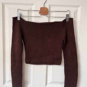 Off-Shoulder Vintage Brown Sweater Top